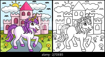 Unicorn Princess colorazione pagina Illustrazione Illustrazione Vettoriale