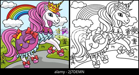 Unicorn Princess colorazione pagina Illustrazione Illustrazione Vettoriale