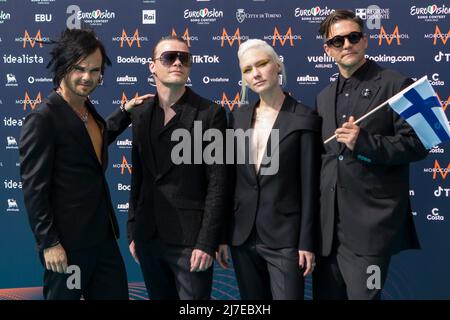 Torino, Italia. 08th maggio 2022. Gruppo finlandese il Rasmus sul tappeto Turchese del Concorso di canzoni Eurovisione Foto Stock