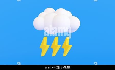 Segno di previsione meteo, icona meteorologica, nuvola e fulmine, rendering 3D. Foto Stock