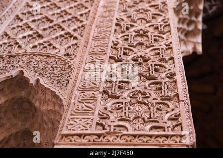 Dettagli in tombe Saadiens a Marrakech City in Marocco Foto Stock