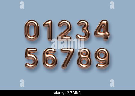 Set vettoriale di numeri metallici in rame. Illustrazione Vettoriale
