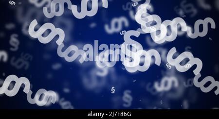 Simboli di paragrafo volanti su sfondo blu scuro Foto Stock