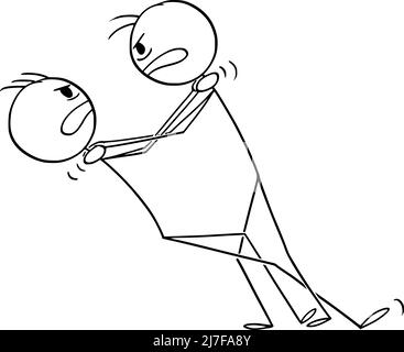 Due uomini o persone Fighting and lithing , Vector Cartoon Stick Figure Illustration Illustrazione Vettoriale