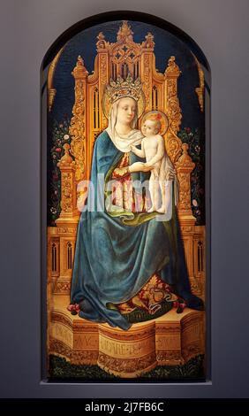 Madonna in trono con Gesù Bambino - tempera su tavola - Antonio Vivarini e Giovanni d’Alemagna - 1443 - Padova, Italia, Museo Diocesano Foto Stock