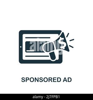 Icona Annuncio sponsorizzato. Icona monocromatica Simple Digital Marketing per modelli, web design e infografiche Illustrazione Vettoriale