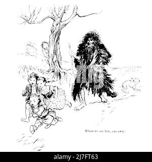 Chiunque lo vide, scappò da Bearskin dal libro 'fratellino e sorellina : e altri racconti' di Grimm, Jacob, 1785-1863; Grimm, Wilhelm, 1786-1859; illustrato da Rackham, Arthur, 1867-1939, stampante; Edinburgh University Press, Data di pubblicazione 1917 Editore Londra : Constable & Co. Foto Stock