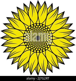 Semplice isolato Vector giallo e nero girasole Illustrazione Vettoriale