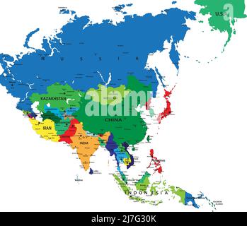 Mappa politica dell'Asia-il continente con l'economia in più rapida crescita Illustrazione Vettoriale