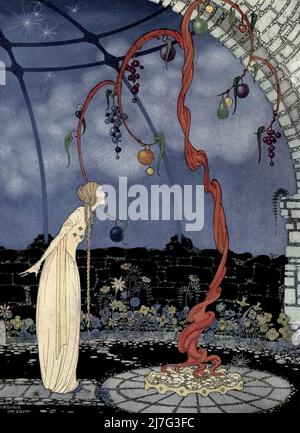 Rosalie vide davanti ai suoi occhi un albero di meravigliosa bellezza frontespizio dal libro " Old French Fairy Thales " di comtesse de Ségur, Sophie, 1799-1874; e illustrato da Virginia Frances Sterrett. Pubblicato a Philadelphia, dalla società editoriale Penn 1920. Un libro meraviglioso con 5 fiabe francesi senza tempo magnificamente illustrato con 8 bella e drammatica pagina a colori e molti disegni in bianco e nero di Virginia Frances Sterrett. "Quando aveva solo 19 anni, questo era il primo libro di Serrett (nato a Chicago), Foto Stock