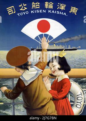 Poster di viaggio giapponese vintage 1930s - Toyo Kisen Kaisha - Oriental Steamship Company. Foto Stock
