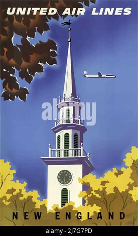 Poster Vintage 1950s Travel - New England - United Air Lines Foto Stock