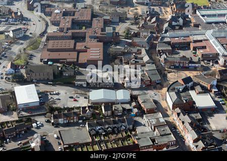 Vista aerea del centro di Sutton-in-Ashfield, Nottinghamshire Foto Stock