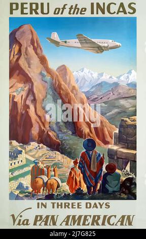 Vintage 1930s Travel Popster - Peru of the INCAS - PAN AMERICAN WORLD AIRWAYS Foto Stock