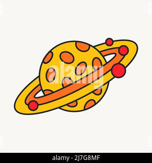 Fumetto vettore divertente carino personaggi fumetti, saturno pianeta. Illustrazione Vettoriale