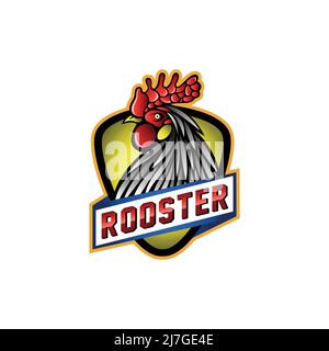 logo rooster design vettoriale con stile concept per badge ed emblema. illustrazione della testa del rooster Foto Stock