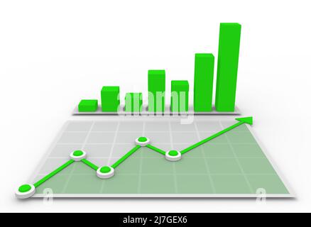 3D grafico e diagramma punteggiato sulla griglia in salita Foto Stock