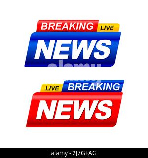 Breaking News template set, raccolta di news TV program title su sfondo bianco. Breaking News testo su un tag e badge. Stile elegante e moderno, Foto Stock