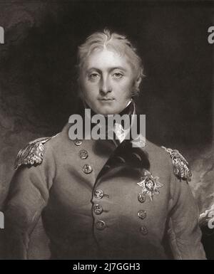 Luogotenente generale Sir John Moore, 1761 - 1809. Militare scozzese dell'esercito britannico che è stato ucciso alla battaglia di Corunna durante la guerra della penisola. Inciso da Charles Turner dopo il dipinto di Sir Thomas Lawrence. Foto Stock
