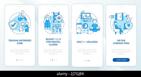 Tendenze della salute mentale schermata blu dell'app mobile onboarding Illustrazione Vettoriale