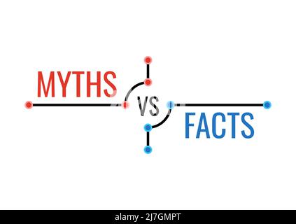 Miti vs fatti badge vettore icona piatta. Illustrazione Vettoriale