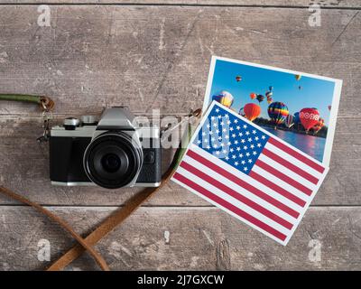 Viaggiare negli Stati Uniti per vacanza con scatto di festa e concetto di immagine della bandiera Foto Stock