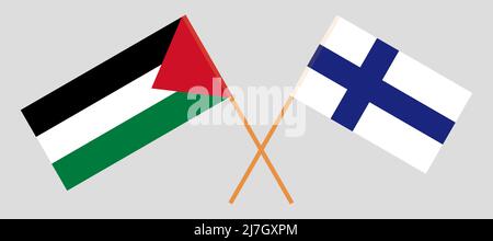 Bandiere incrociate di Palestina e Finlandia. Colori ufficiali. Proporzione corretta. Illustrazione vettoriale Illustrazione Vettoriale