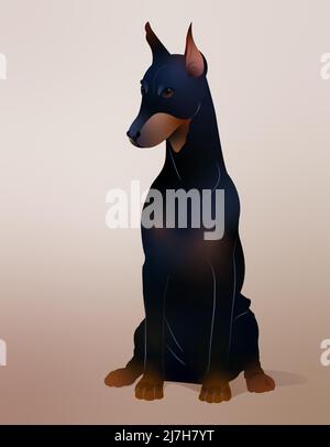 Doberman. Stampa con bel cane con sfondo Illustrazione Vettoriale