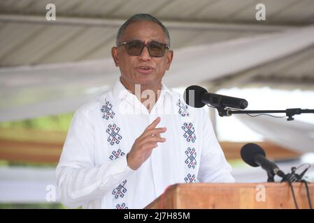 Belize City, Belize. 07 maggio 2022. Il primo Ministro del Belizean, Johnny Briceno, si rivolge alle nazioni che partecipano alla cerimonia di apertura congiunta dei Tradewinds, 7 maggio 2022 a Belize City, Belize. Credit: PO3 Ryan Noe/U.S. Coast Guard/Alamy Live News Foto Stock