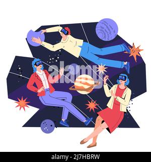 Tecnologia di realtà virtuale aumentata. Spazio digitale virtuale, isolato a vettore piatto. Illustrazione Vettoriale