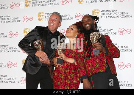 Lee Riley, Mica Ven e Marcus Luther partecipano ai BAFTA TV Awards che si tengono presso il Royal Festival Hall di Londra. Foto Stock