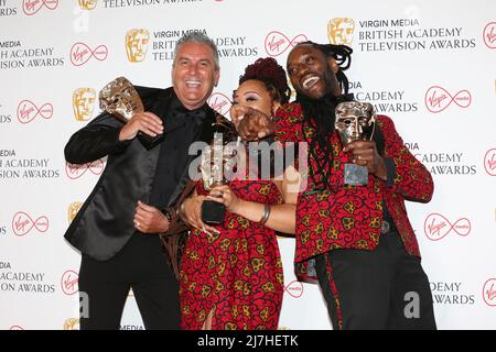 Lee Riley, Mica Ven e Marcus Luther partecipano ai BAFTA TV Awards che si tengono presso il Royal Festival Hall di Londra. Foto Stock