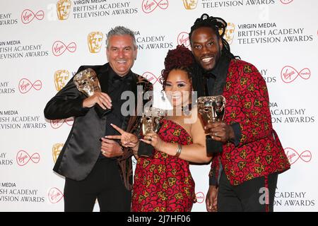 Lee Riley, Mica Ven e Marcus Luther partecipano ai BAFTA TV Awards che si tengono presso il Royal Festival Hall di Londra. Foto Stock