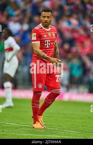 Monaco di Baviera, Germania, 08/05/2022, Corentin TOLISSO, FCB 24 nella partita FC BAYERN München - VFB STUTTGART 2-2 1.German Football League il mai 08, 2022 a Monaco di Baviera, Germania. Stagione 2021/2022, partita giorno 33, 1.Bundesliga, Muenchen, 33.Spieltag. FCB, © Peter Schatz / Alamy Live News - LE NORMATIVE DFL VIETANO L'USO DI FOTOGRAFIE come SEQUENZE DI IMMAGINI e/o QUASI-VIDEO - Foto Stock