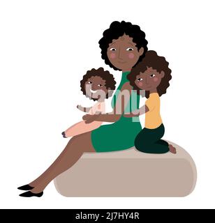 Giornata delle madri. Mamma e figlie seduti sul divano. Illustrazione Vettoriale