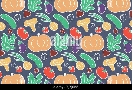 Modello cartoon con verdure e frutta Illustrazione Vettoriale