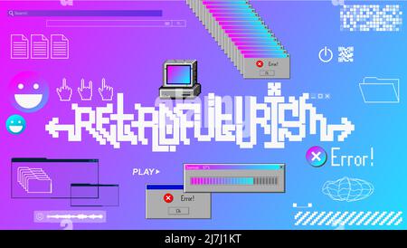 Vecchia interfaccia di elementi. Desktop retro Vevapwave con elementi di interfaccia utente Illustrazione Vettoriale