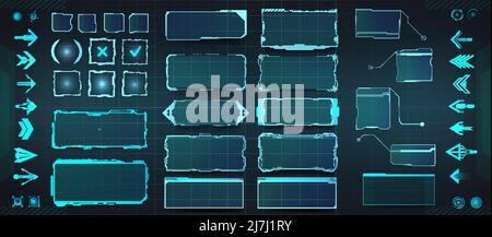 Set di elementi HUD - schermata del frame, frecce, didascalie, pulsanti, barre dell'interfaccia utente futuristiche Illustrazione Vettoriale