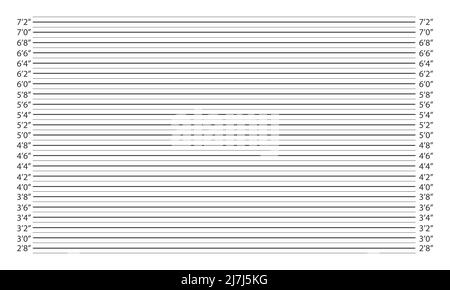 Colpo di polizia con cartografia altezza pollici. Cornice per foto di persona arrestata o identificazione sospetta. Sfondo fotografico. Illustrazione grafica vettoriale. Illustrazione Vettoriale