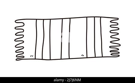 Asciugamano a strisce isolato su sfondo bianco. Illustrazione vettoriale disegnata a mano in stile doodle. Estate per vacanze in mare. Perfetto per carte, logo, decorazioni, disegni vari. Illustrazione Vettoriale