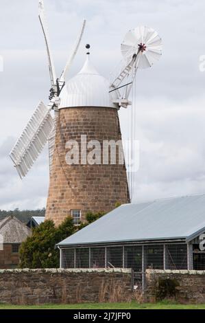 1837 mulino a vento presso la distilleria Callington Mill, Oatlands, Tasmania, Australia Foto Stock