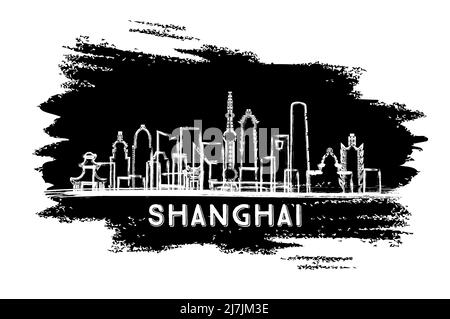 Shanghai China City Skyline Silhouette. Schizzo disegnato a mano. Concetto di viaggio d'affari e turismo con architettura storica. Illustrazione vettoriale. Illustrazione Vettoriale