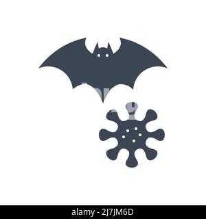 BAT vettore di coronavirus vettore correlato glifo icona. BAT e virus segno. Isolato su sfondo bianco. Illustrazione vettoriale modificabile Illustrazione Vettoriale