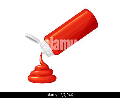 Salsa di ketchup al pomodoro rosso in bottiglia con illustrazione di swirl.Cartoon Illustrazione Vettoriale