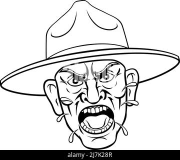 Esercito arrabbiato Bootcamp trapanare il sergente Cartoon Illustrazione Vettoriale