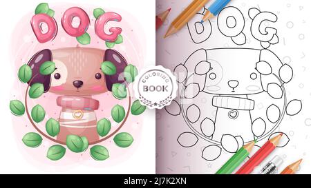 Carino cane in Bush - pagina da colorare Illustrazione Vettoriale