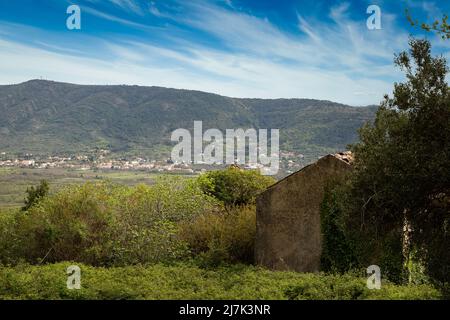 Primavera Paesaggio. Valle di montagna in una giornata di primavera Foto Stock