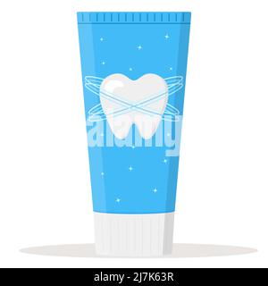 Tubo per dentifricio isolato su sfondo bianco. Illustrazione vettoriale piatta. Illustrazione Vettoriale