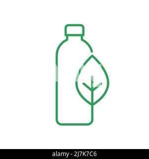 Icona verde della linea del flacone biodegradabile. Bottiglia d'acqua in materiale bioplastico. Contenitore per bevande in materiali naturali. Prodotto sostenibile compostabile. Vettore Illustrazione Vettoriale