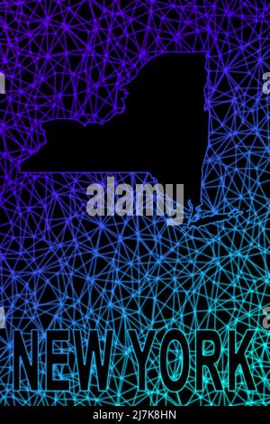 Mappa di New York, mappa poligonale della linea di mesh, mappa moderna e colorata Foto Stock